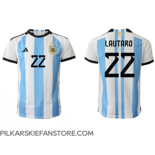 Tanie Strój piłkarski Argentyna Lautaro Martinez #22 Koszulka Podstawowej MŚ 2022 Krótkie Rękawy